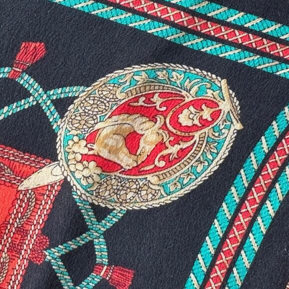 Elaine Gold designer silk scarf 1980’s orange gold coins medallions 29” square - Picture 4 of 9